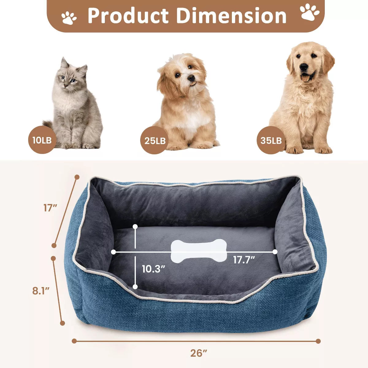 Anti-Slip Orthopedic Small Dog Bed with Washable Plush Sofa Cushion