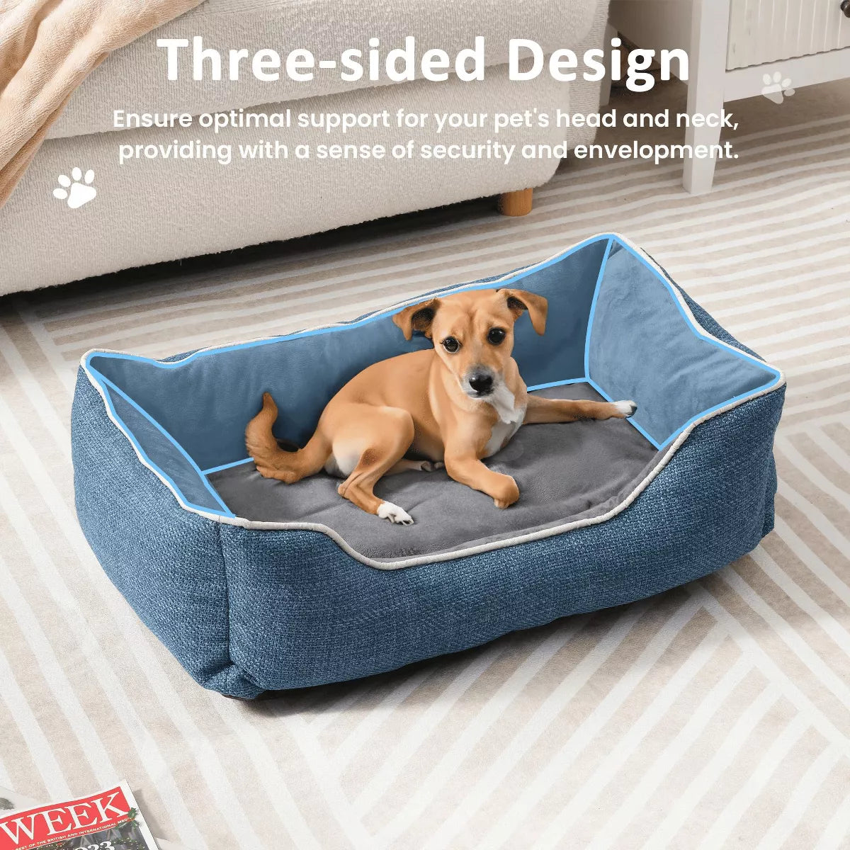 Anti-Slip Orthopedic Small Dog Bed with Washable Plush Sofa Cushion
