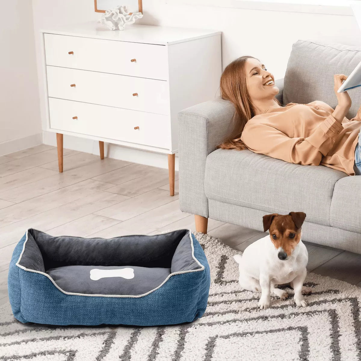 Anti-Slip Orthopedic Small Dog Bed with Washable Plush Sofa Cushion