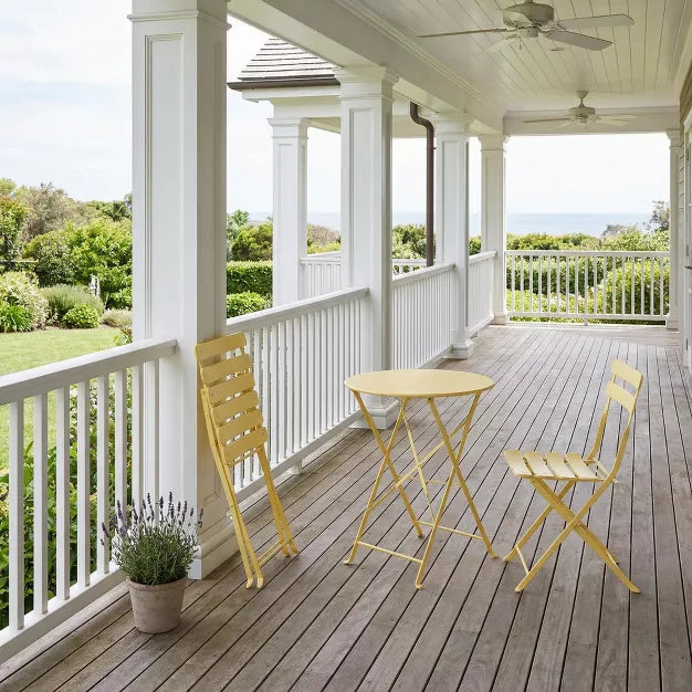 3 Pcs Folding Patio Bistro Set – Space-Saving Outdoor Metal Table and Chairs