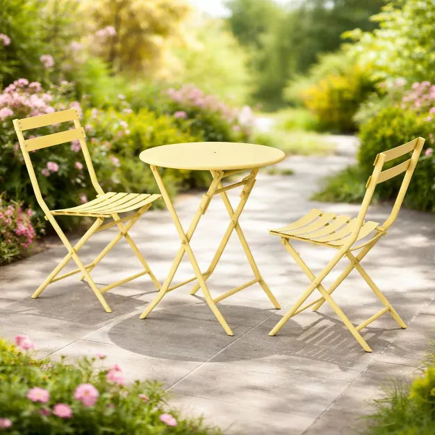 3 Pcs Folding Patio Bistro Set – Space-Saving Outdoor Metal Table and Chairs