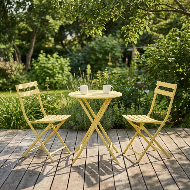 3 Pcs Folding Patio Bistro Set – Space-Saving Outdoor Metal Table and Chairs