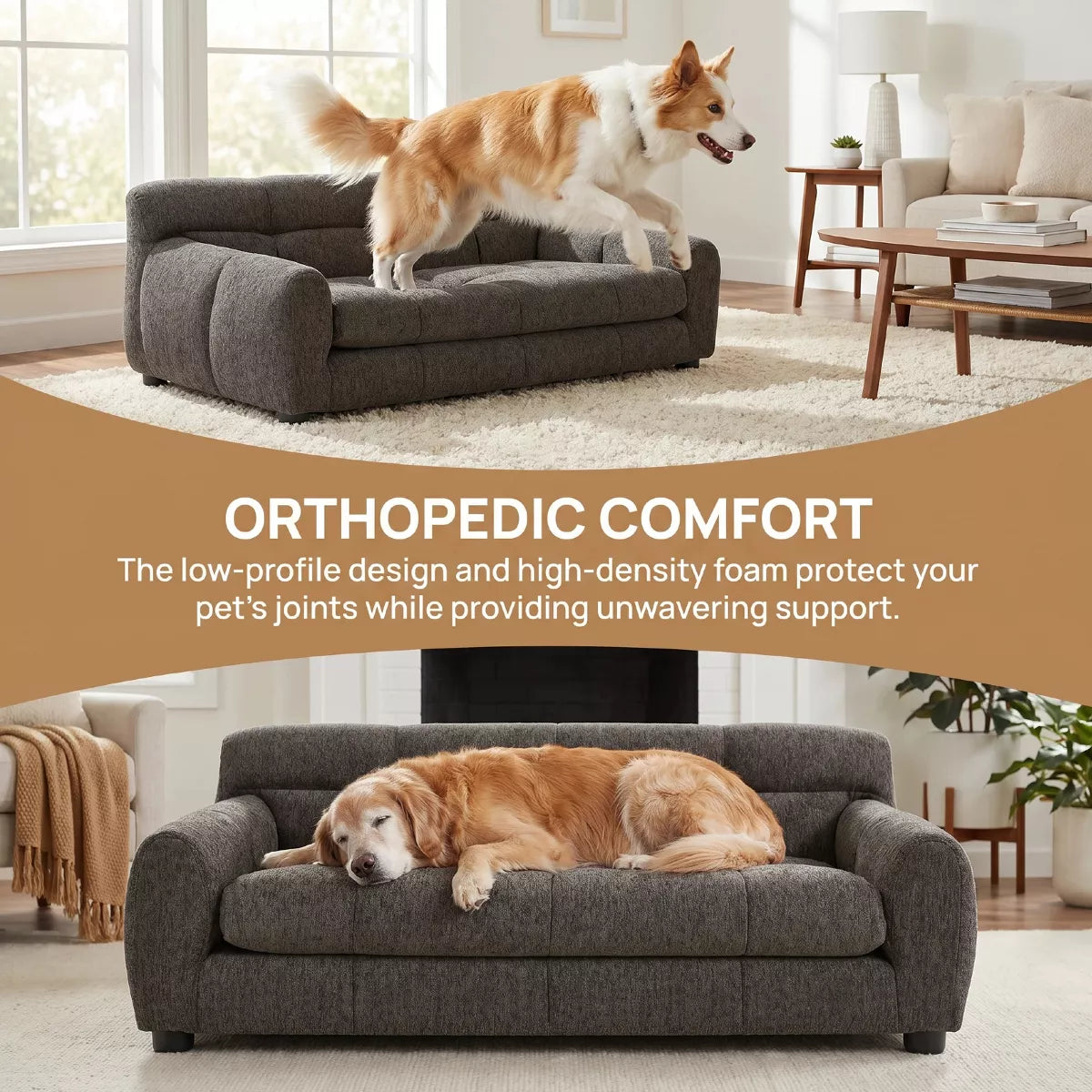 Orthopedic Dog Sofa Bed with Armrests & Backrest for Medium Dogs Indoor