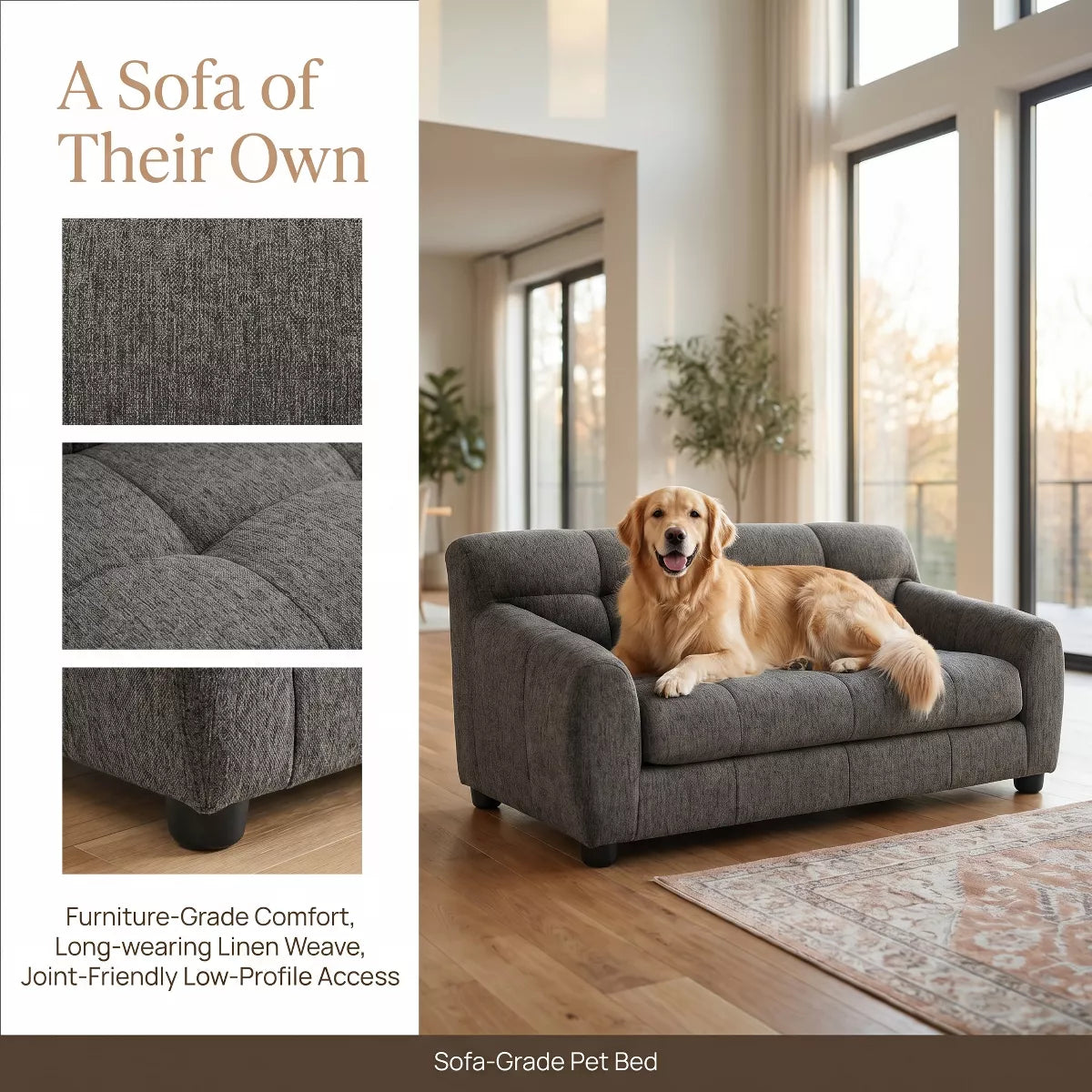 Orthopedic Dog Sofa Bed with Armrests & Backrest for Medium Dogs Indoor