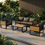 Aluminum Patio Conversation Set with Fold-Out Side Tables, 5-Person Outdoor Lounge
