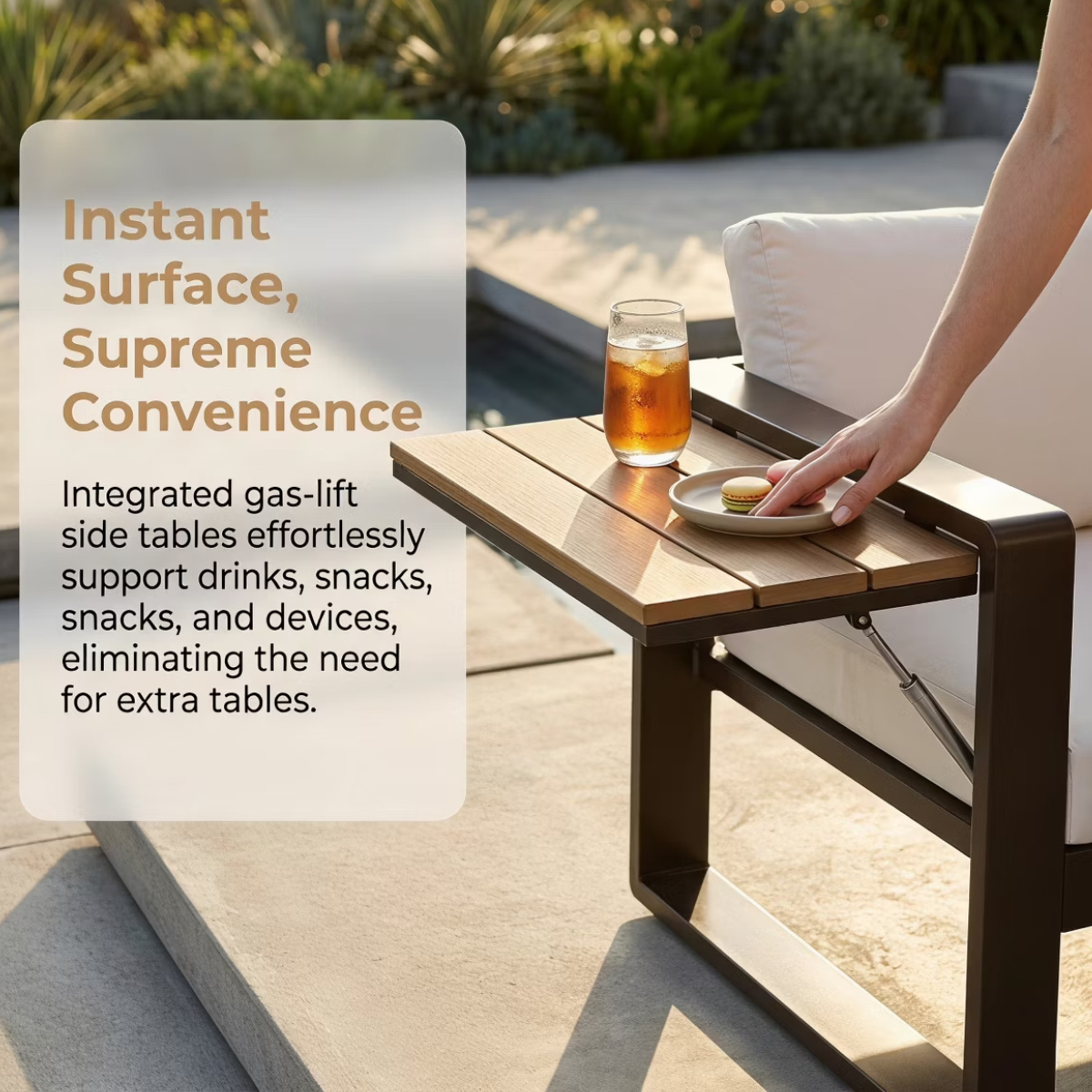 Aluminum Patio Conversation Set with Fold-Out Side Tables, 5-Person Outdoor Lounge