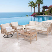 5-Piece Outdoor Wicker Conversation Set with Swivel Rocking Chairs