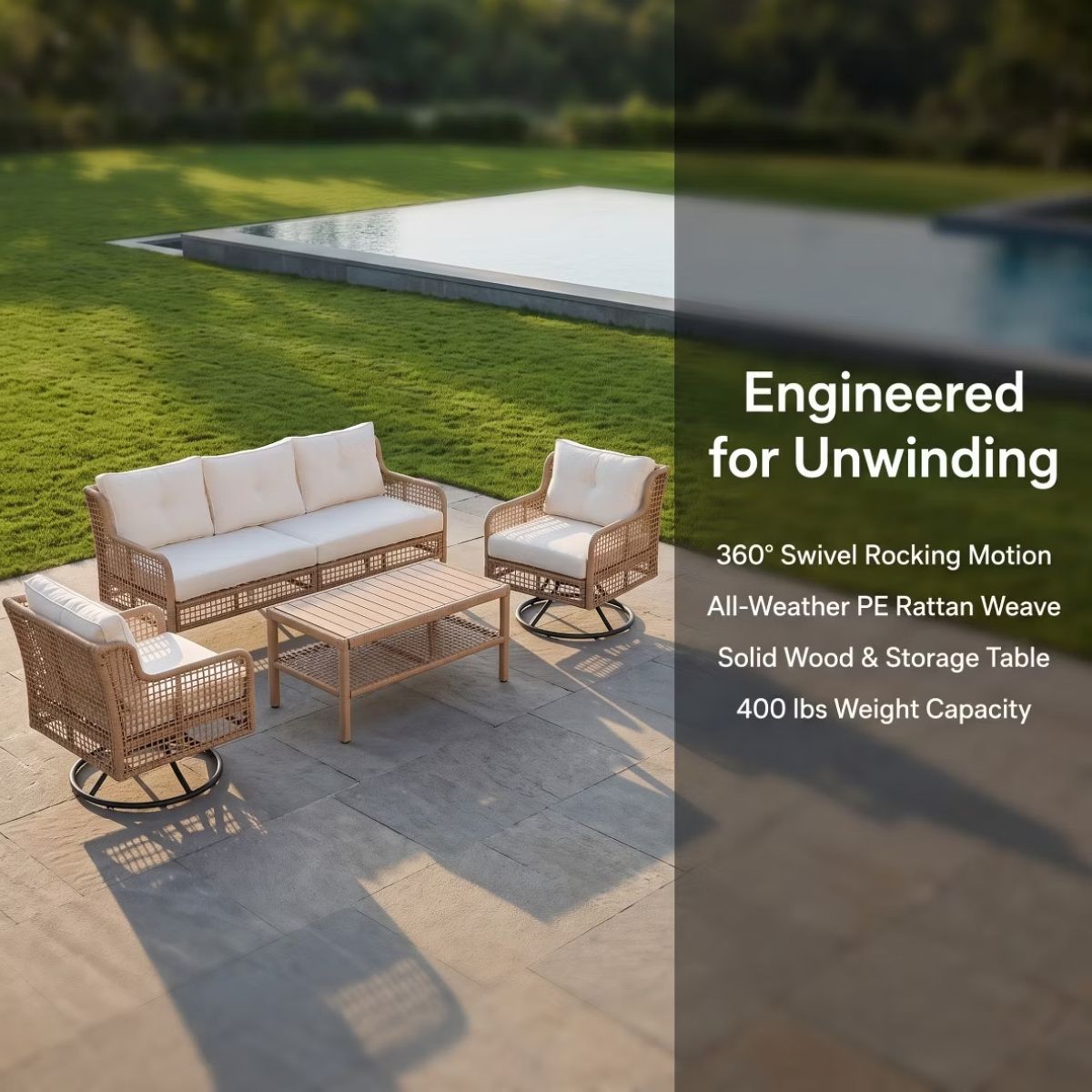 5-Piece Outdoor Wicker Conversation Set with Swivel Rocking Chairs