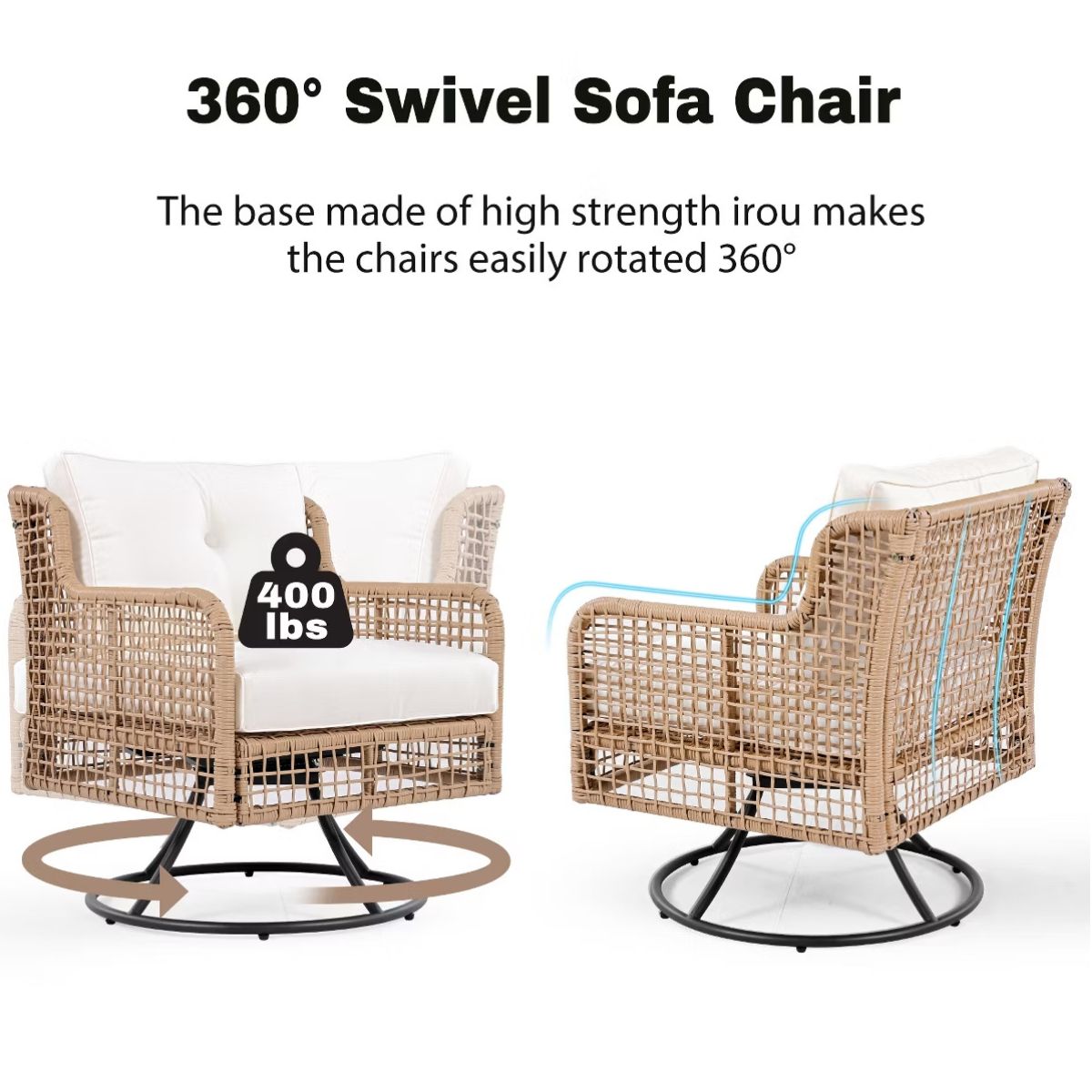 5-Piece Outdoor Wicker Conversation Set with Swivel Rocking Chairs
