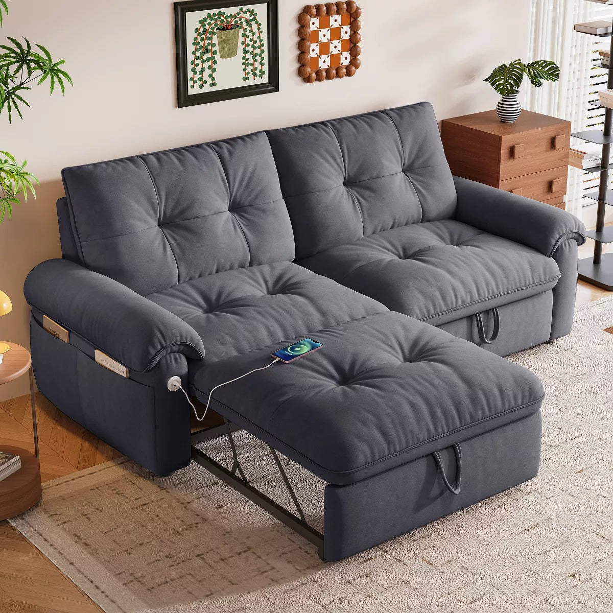 Sleeper Sofa Bed 77" with Pull-Out Steel Frame, USB Port and 600-Lb Capacity