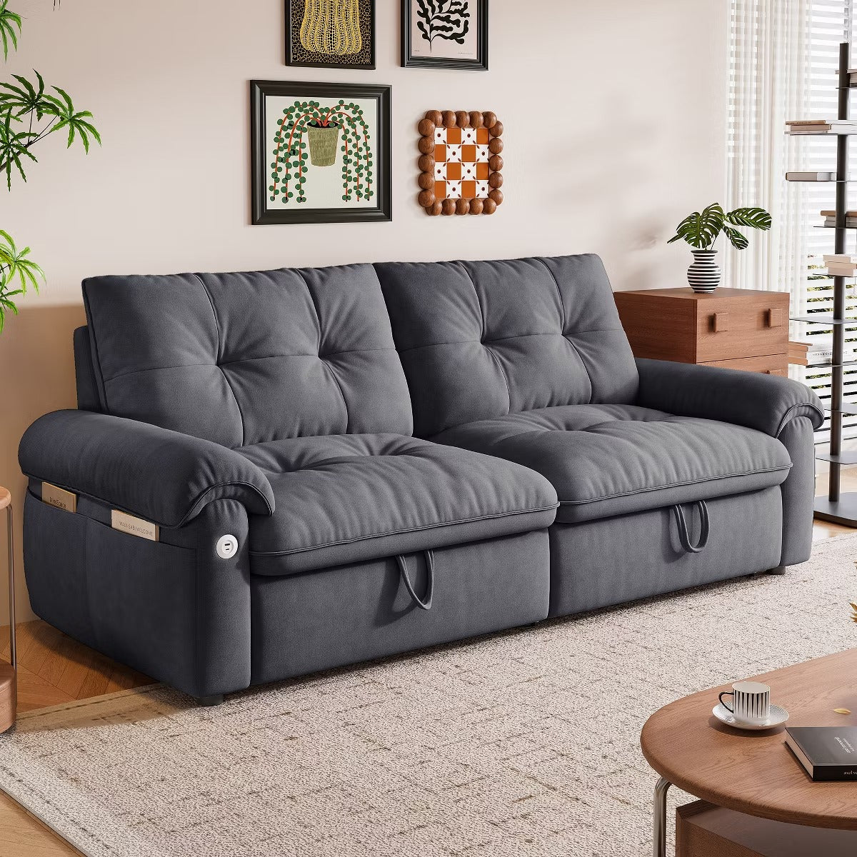 Sleeper Sofa Bed 77" with Pull-Out Steel Frame, USB Port and 600-Lb Capacity