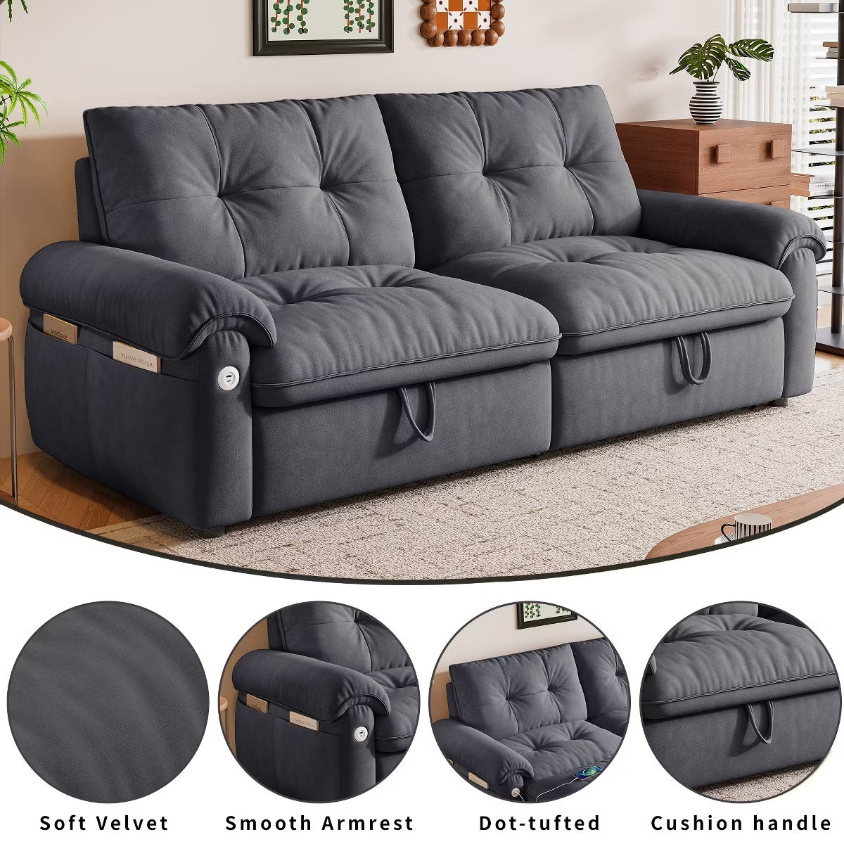 Sleeper Sofa Bed 77" with Pull-Out Steel Frame, USB Port and 600-Lb Capacity