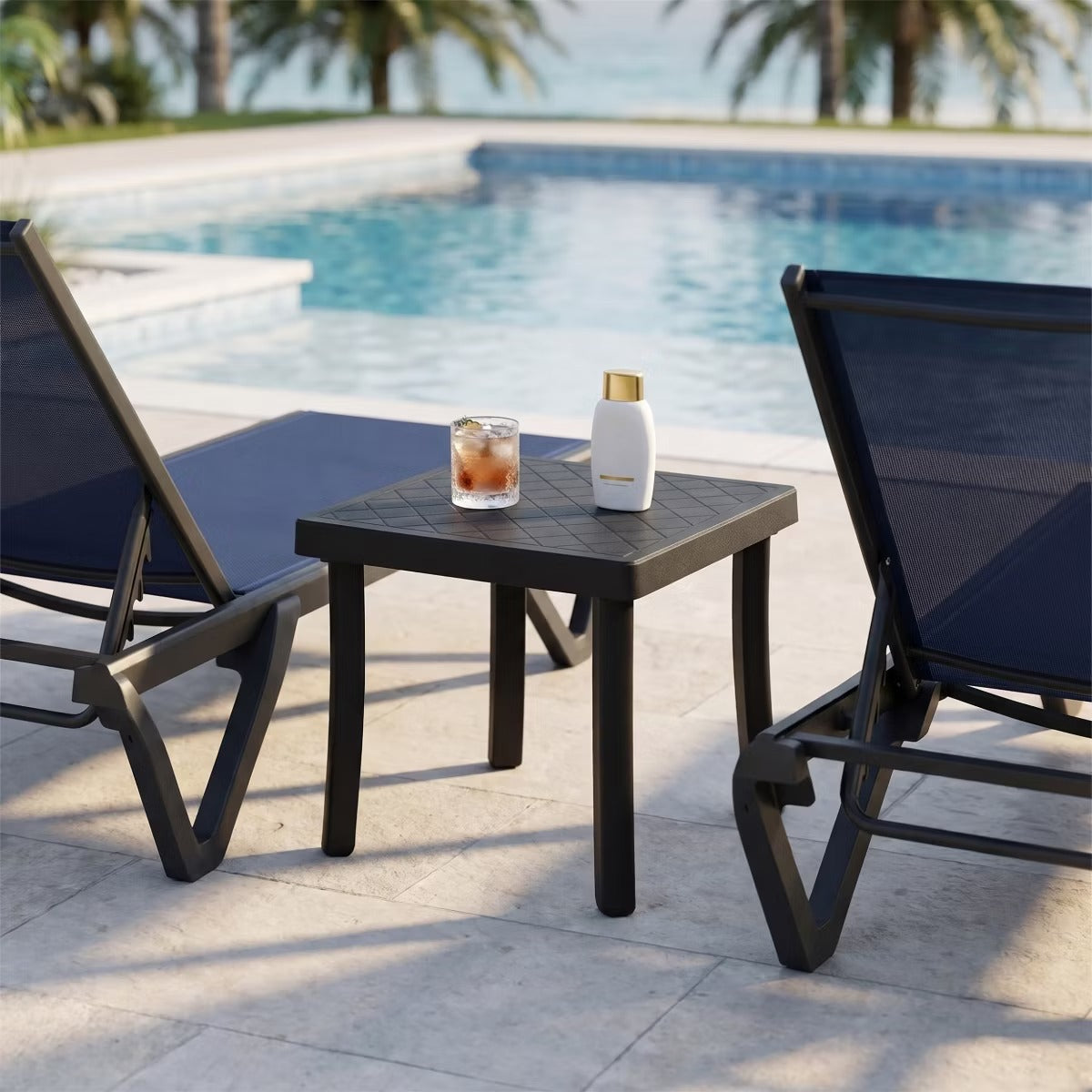 3-Piece Patio Chaise Lounge Set with 5-Position Reclining & Side Table