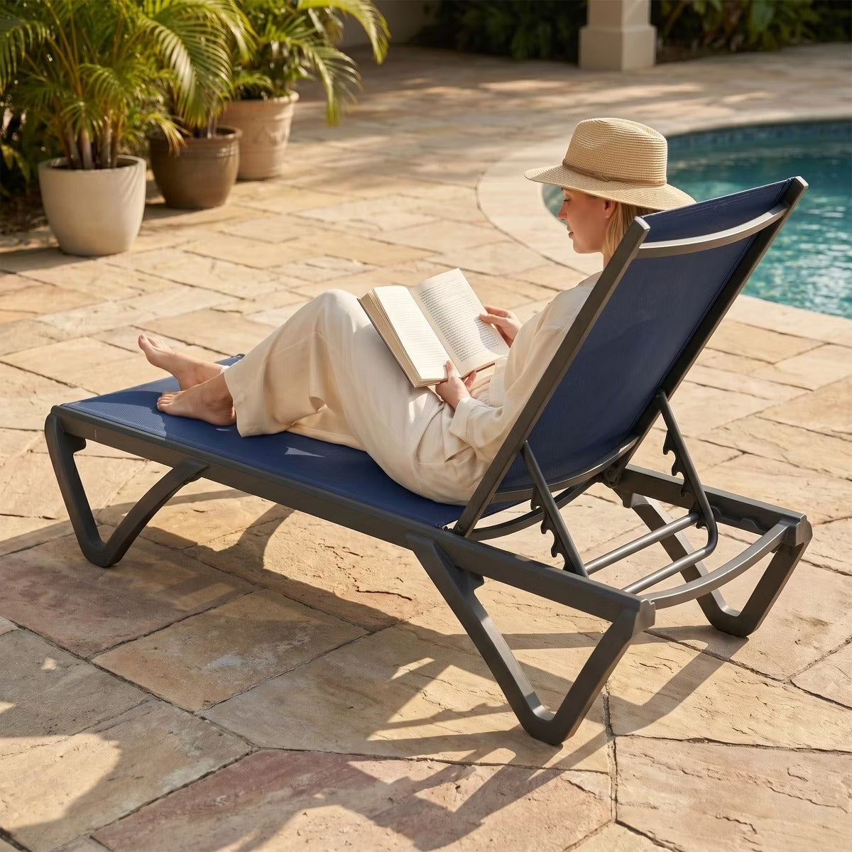 3-Piece Patio Chaise Lounge Set with 5-Position Reclining & Side Table