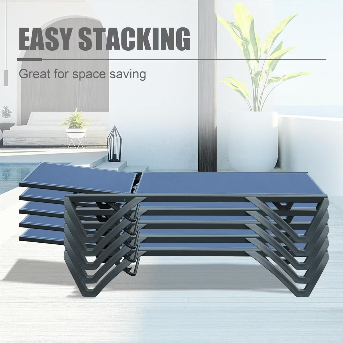 3-Piece Patio Chaise Lounge Set with 5-Position Reclining & Side Table