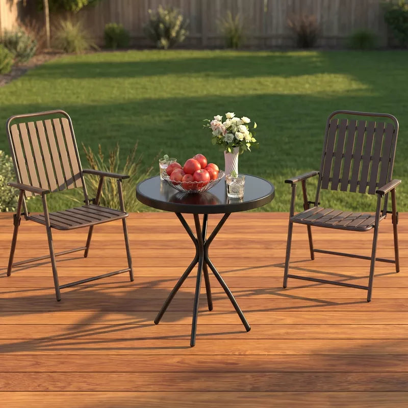 3-Piece Patio Furniture Set with Foldable Chairs & Glass Table for Small Spaces