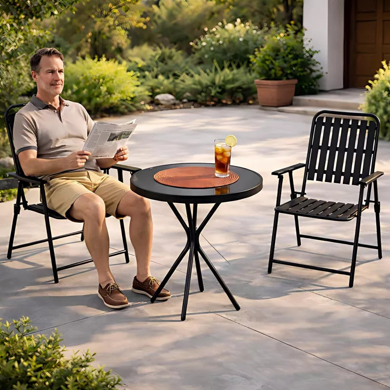 3-Piece Patio Furniture Set with Foldable Chairs & Glass Table for Small Spaces