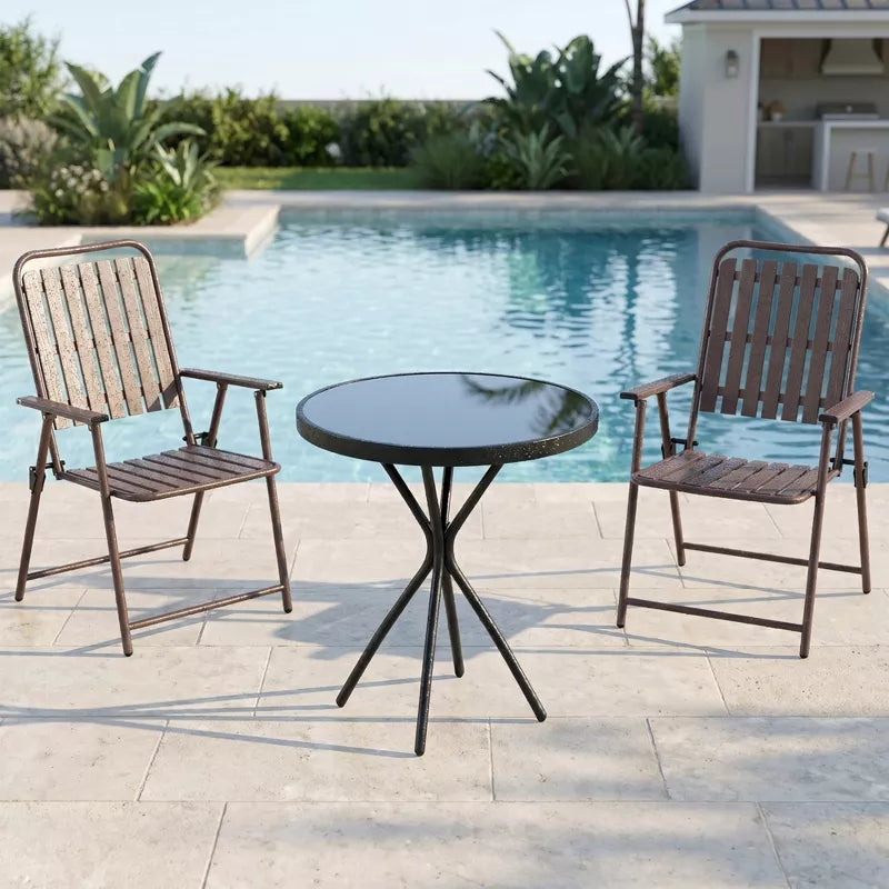 3-Piece Patio Furniture Set with Foldable Chairs & Glass Table for Small Spaces