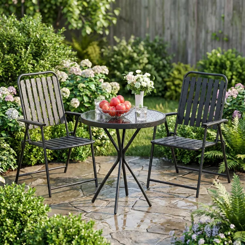 3-Piece Patio Furniture Set with Foldable Chairs & Glass Table for Small Spaces
