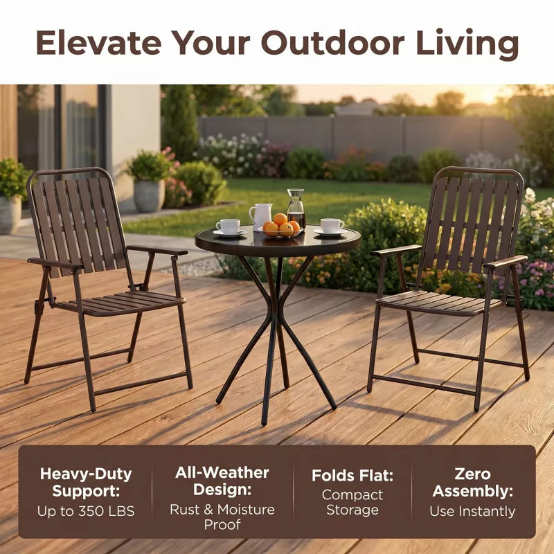 3-Piece Patio Furniture Set with Foldable Chairs & Glass Table for Small Spaces