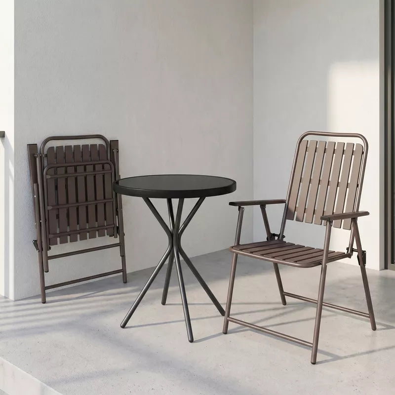 3-Piece Patio Furniture Set with Foldable Chairs & Glass Table for Small Spaces