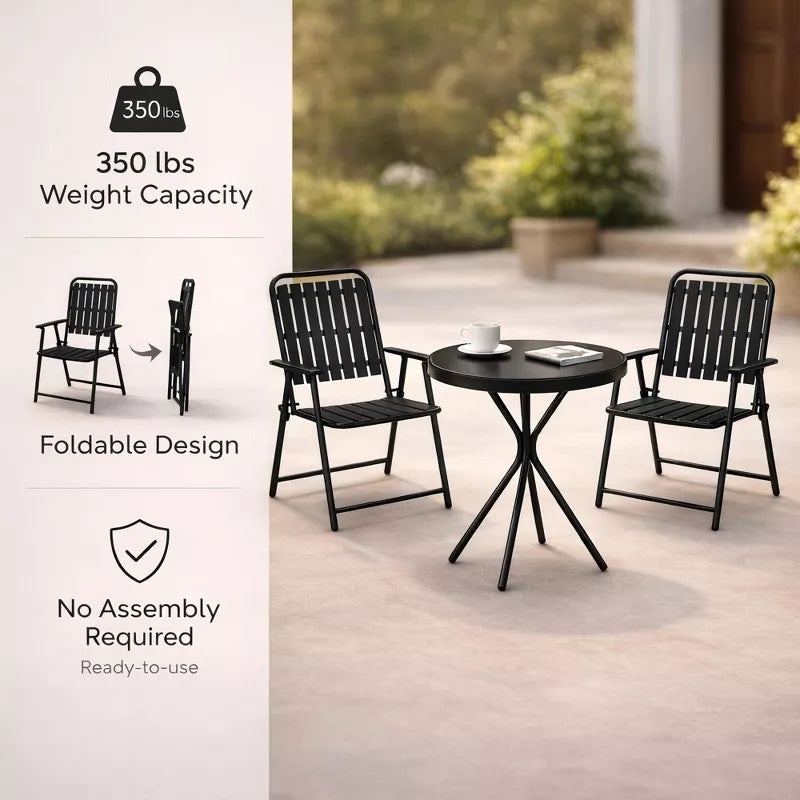 3-Piece Patio Furniture Set with Foldable Chairs & Glass Table for Small Spaces