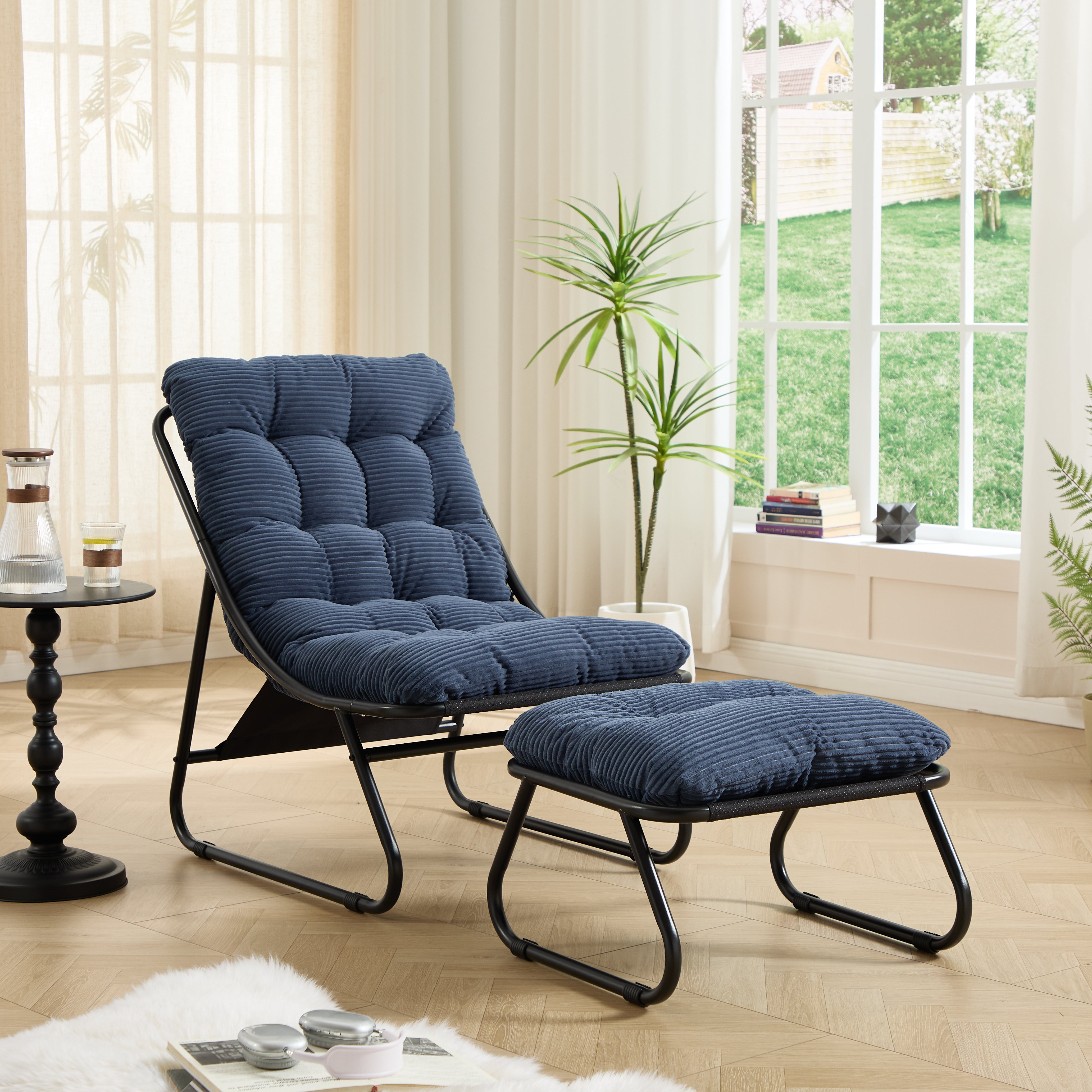 Patio Lounge Chair with Ottoman & Thick Cushion