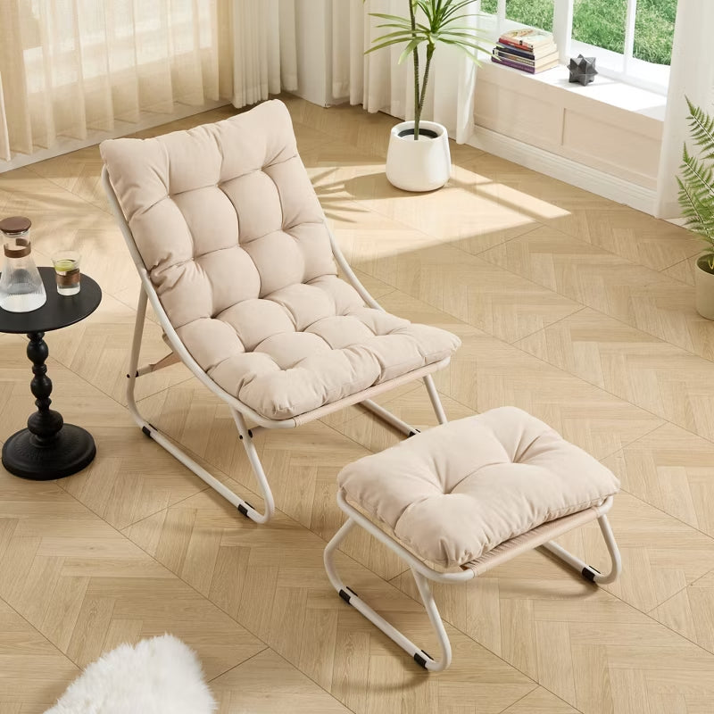 Patio Lounge Chair with Ottoman & Thick Cushion