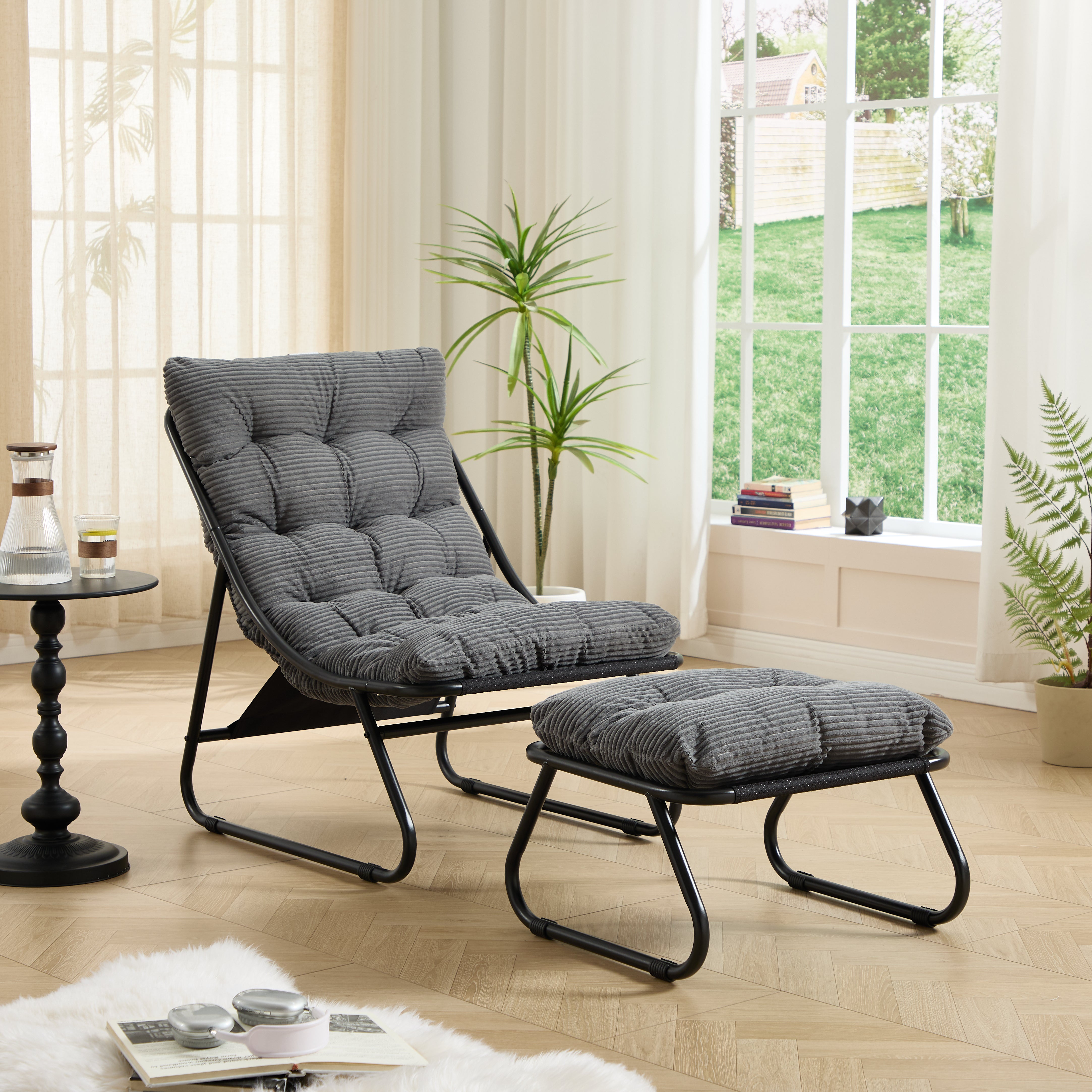 Patio Lounge Chair with Ottoman & Thick Cushion