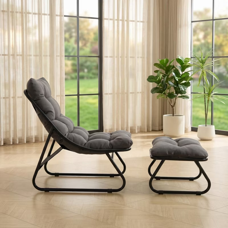 Patio Lounge Chair with Ottoman & Thick Cushion