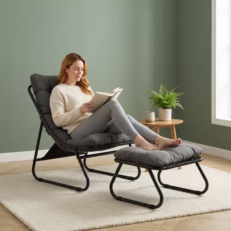 Patio Lounge Chair with Ottoman & Thick Cushion