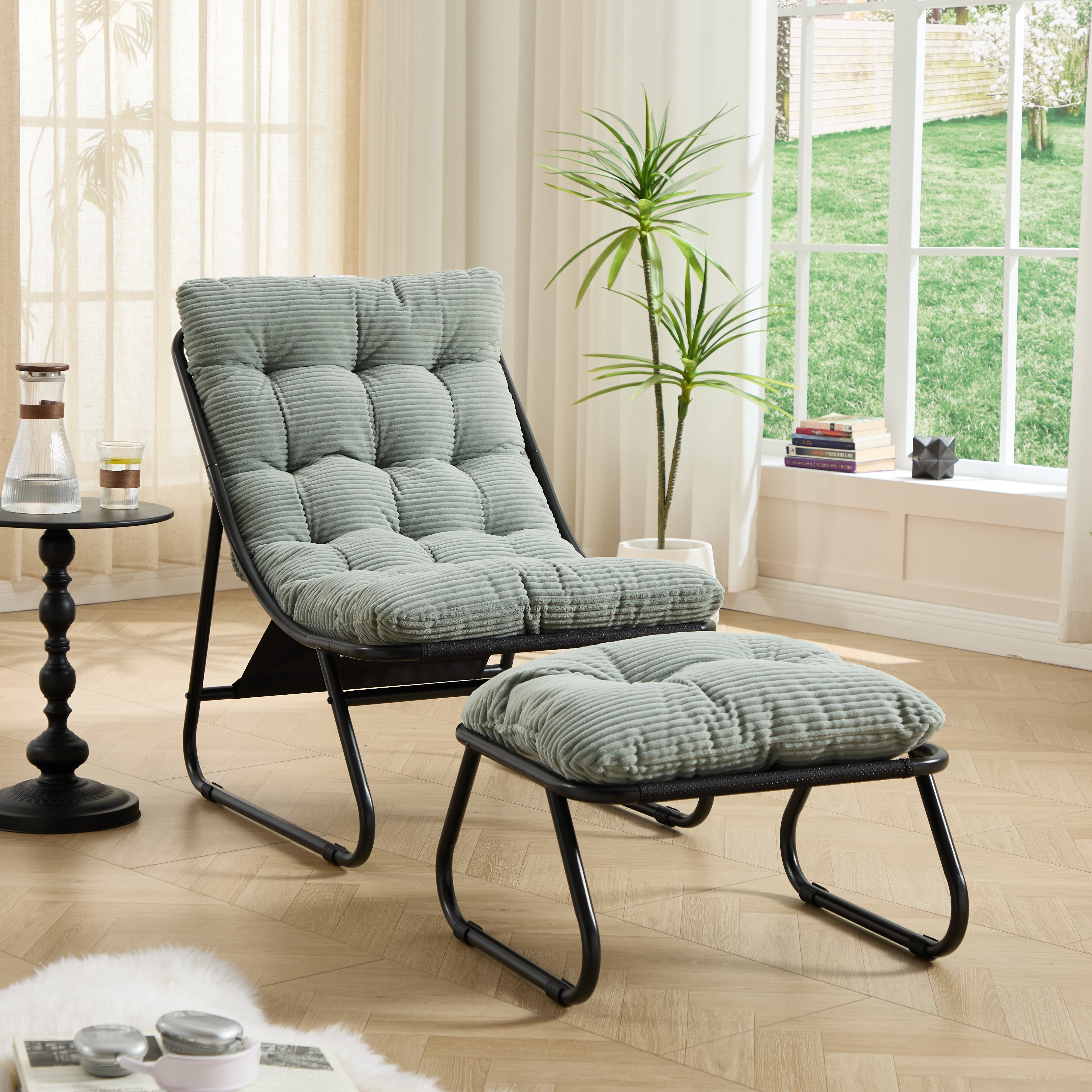 Patio Lounge Chair with Ottoman & Thick Cushion