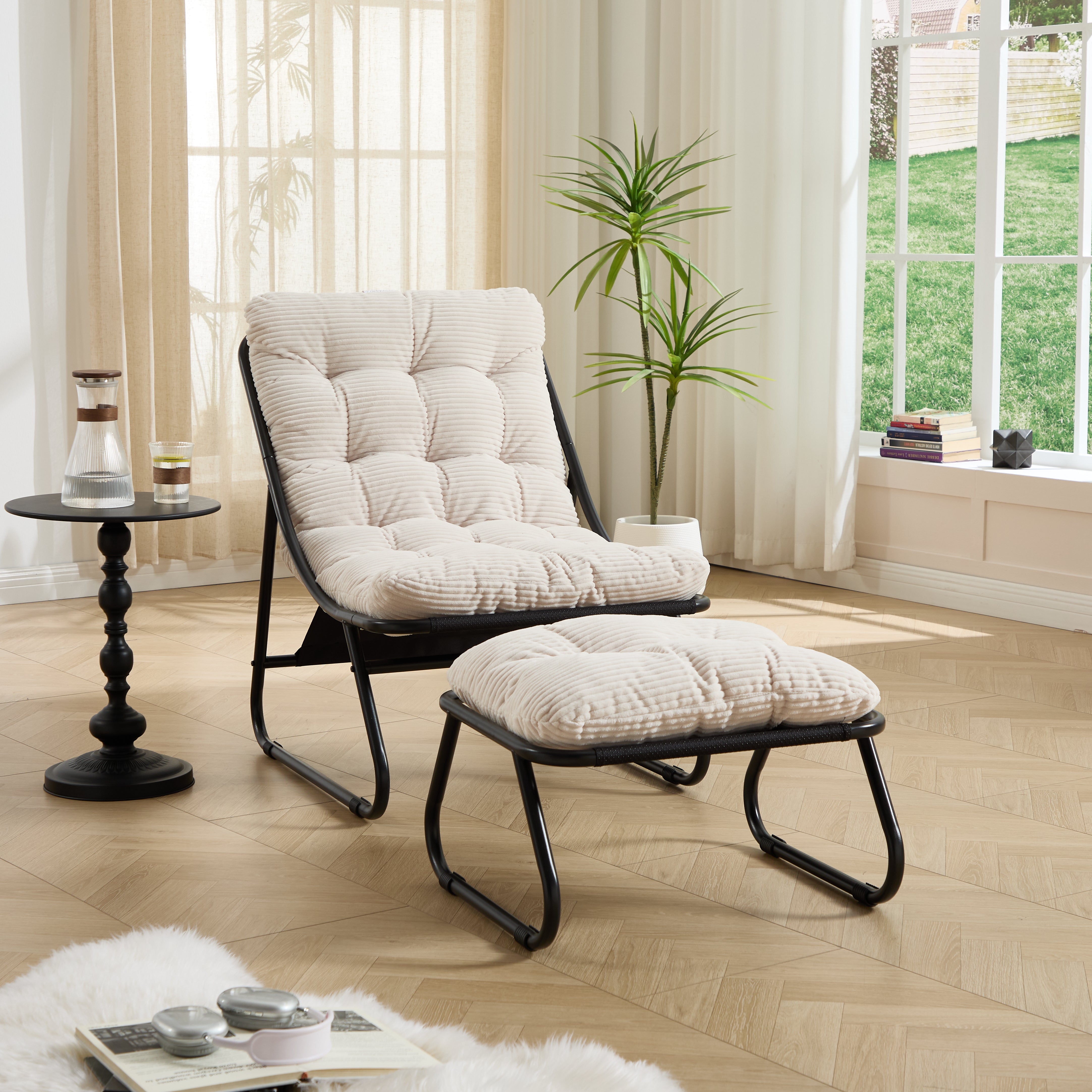 Patio Lounge Chair with Ottoman & Thick Cushion