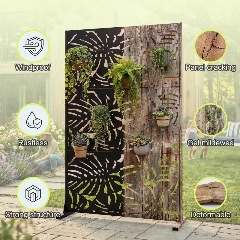 3.3x6 Ft Metal Room Divider – Freestanding Decorative Privacy Screen for Outdoor & Indoor