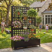 Metal Privacy Screen with Rolling Raised Garden Bed & Trellis, Built-in Drainage Holes