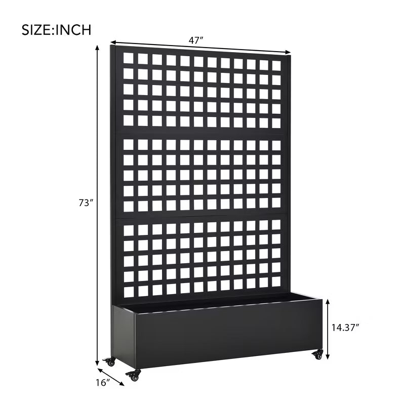 Metal Privacy Screen with Rolling Raised Garden Bed & Trellis, Built-in Drainage Holes