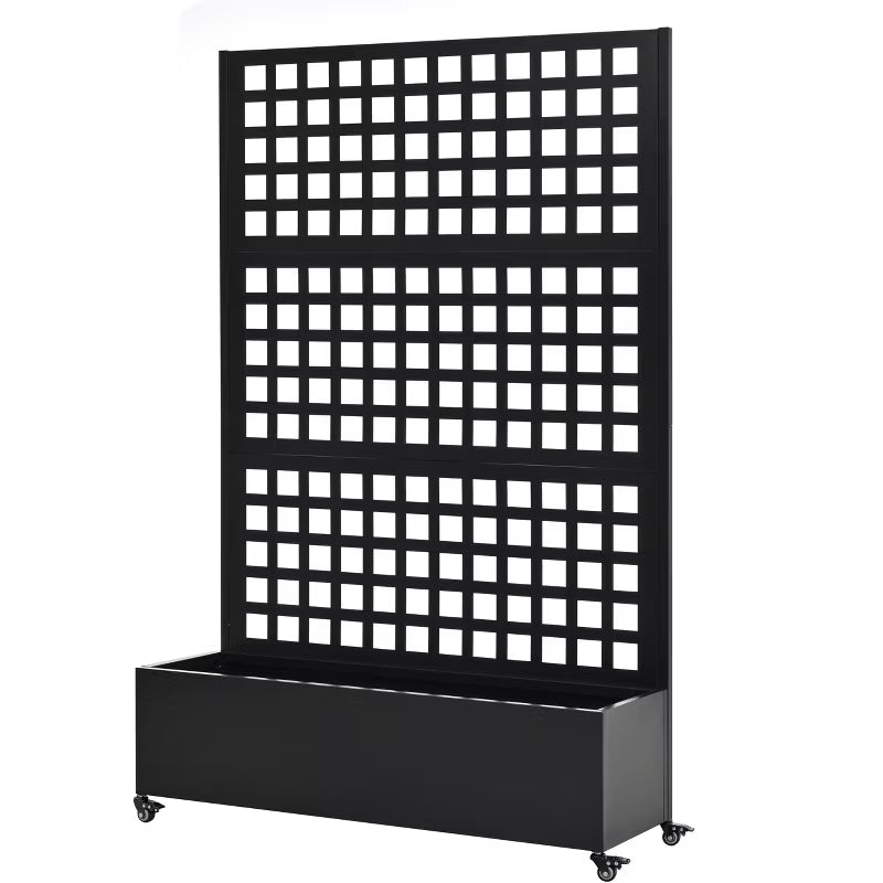 Metal Privacy Screen with Rolling Raised Garden Bed & Trellis, Built-in Drainage Holes
