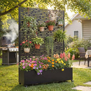 3-in-1 Raised Garden Bed with Trellis Privacy Screen & Mobile Metal Planter Box