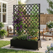 Outdoor Mobile Planter Box with Privacy Screen for Climbing Vegetables, Vines & Flowers