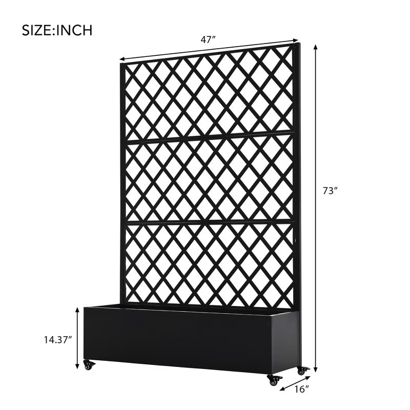 Outdoor Mobile Planter Box with Privacy Screen for Climbing Vegetables, Vines & Flowers