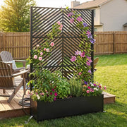Metal Raised Garden Bed with Trellis & Privacy Screen, Large Planter Box on Wheel