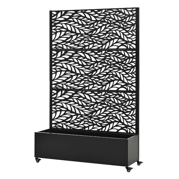 73" Patio Privacy Screen with Metal Raised Garden Bed on Wheels & Drainage