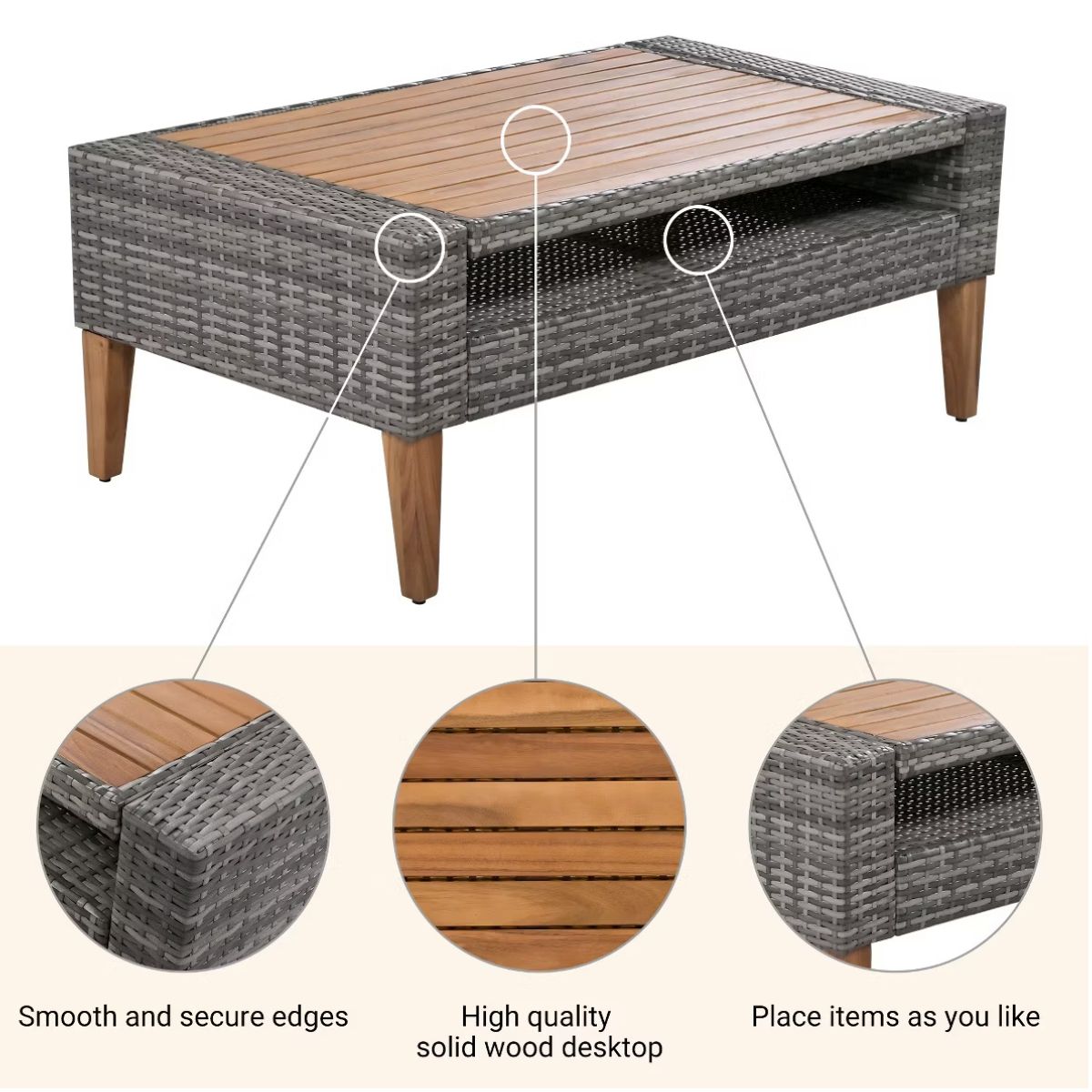 6-Piece Outdoor Patio Furniture Set with 86-Inch Wicker Sofa