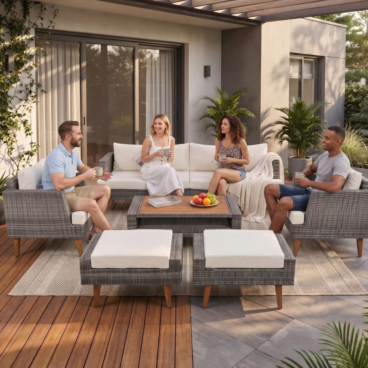 6-Piece Outdoor Patio Furniture Set with 86-Inch Wicker Sofa