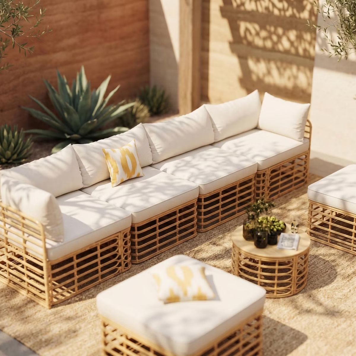 7-Piece Outdoor Wicker Patio Furniture Set with Modular Sectional Sofa
