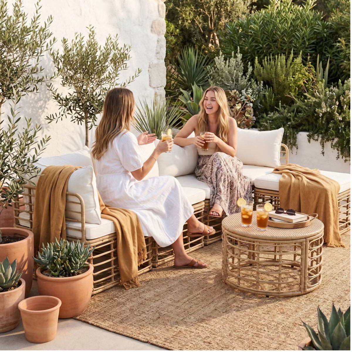 7-Piece Outdoor Wicker Patio Furniture Set with Modular Sectional Sofa
