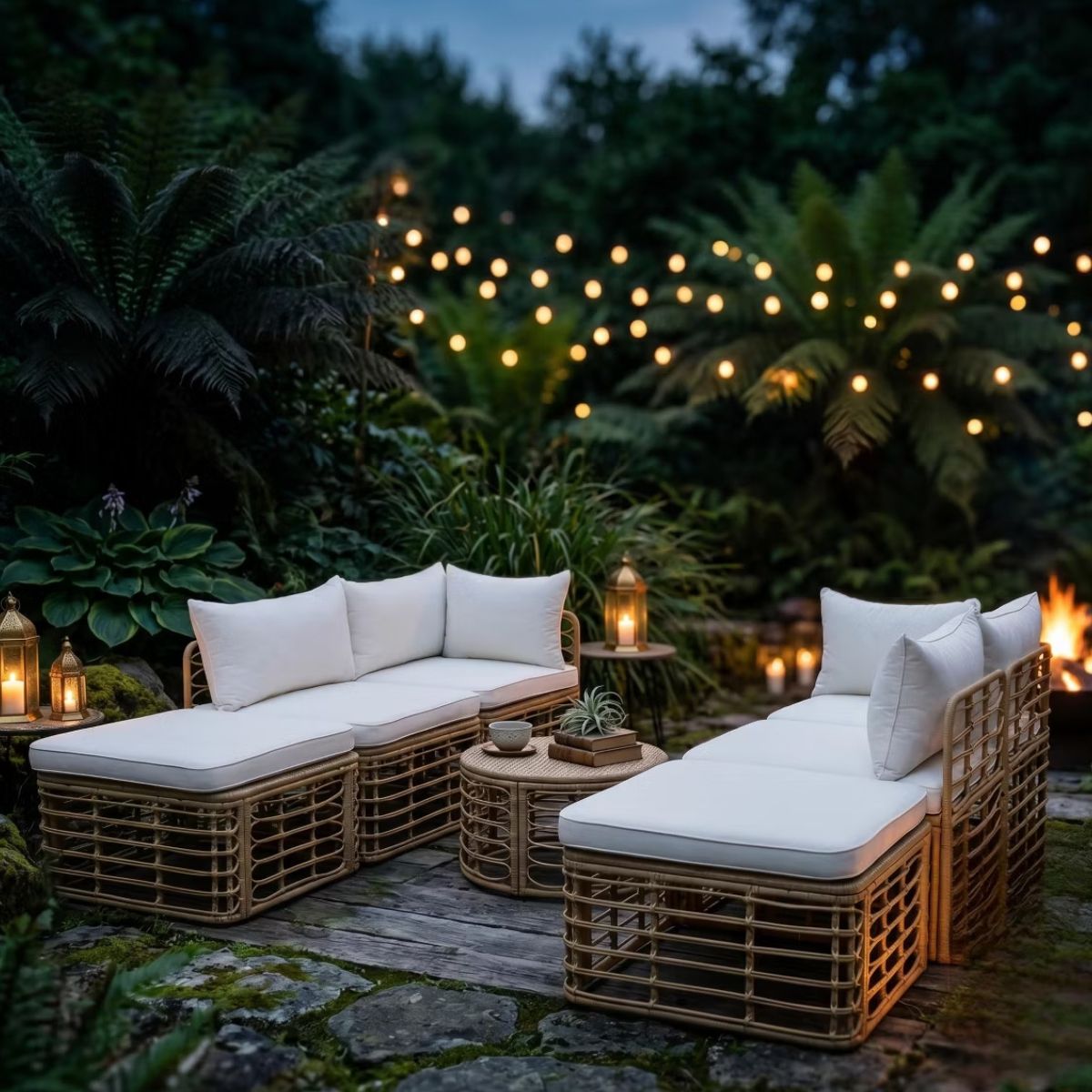 7-Piece Outdoor Wicker Patio Furniture Set with Modular Sectional Sofa