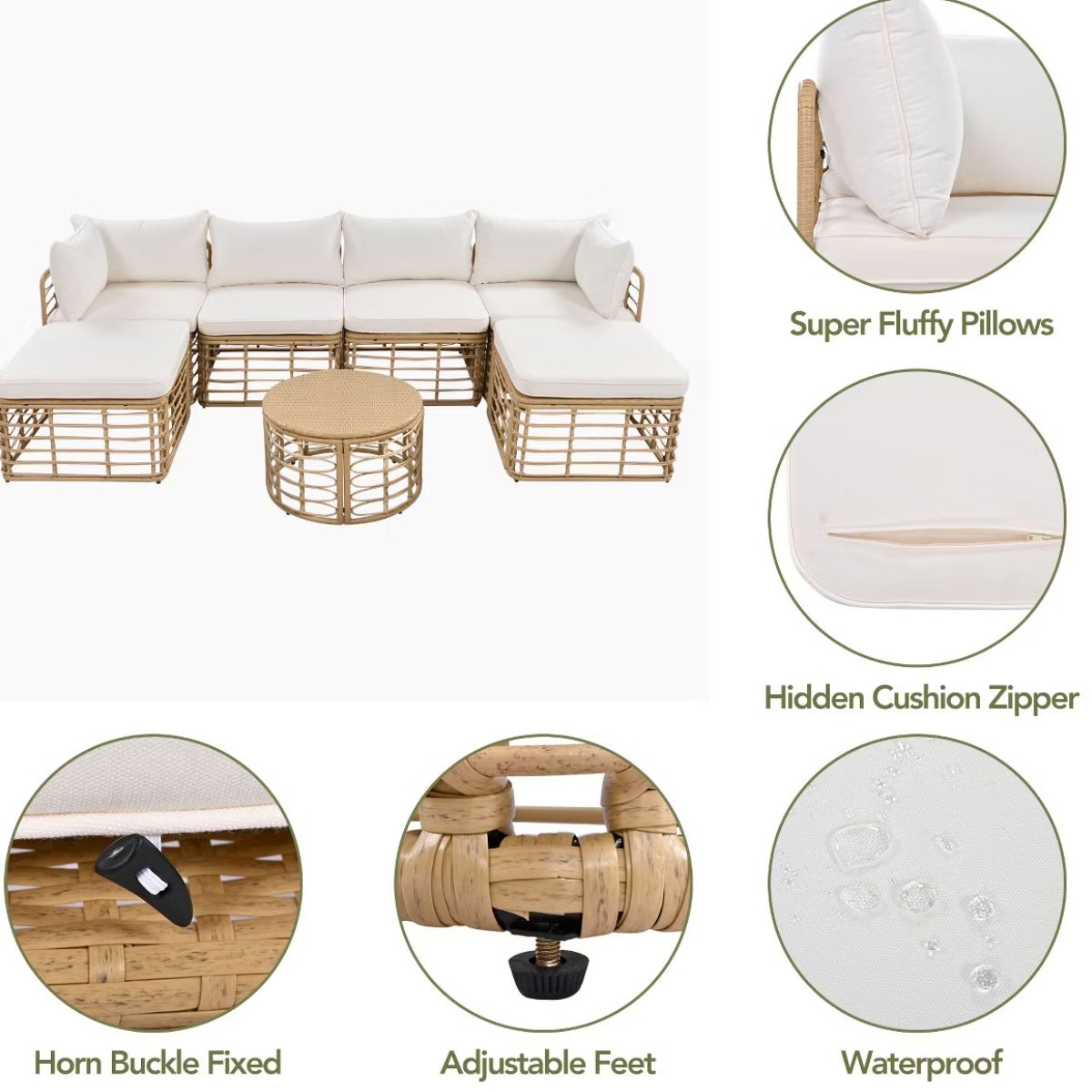 7-Piece Outdoor Wicker Patio Furniture Set with Modular Sectional Sofa