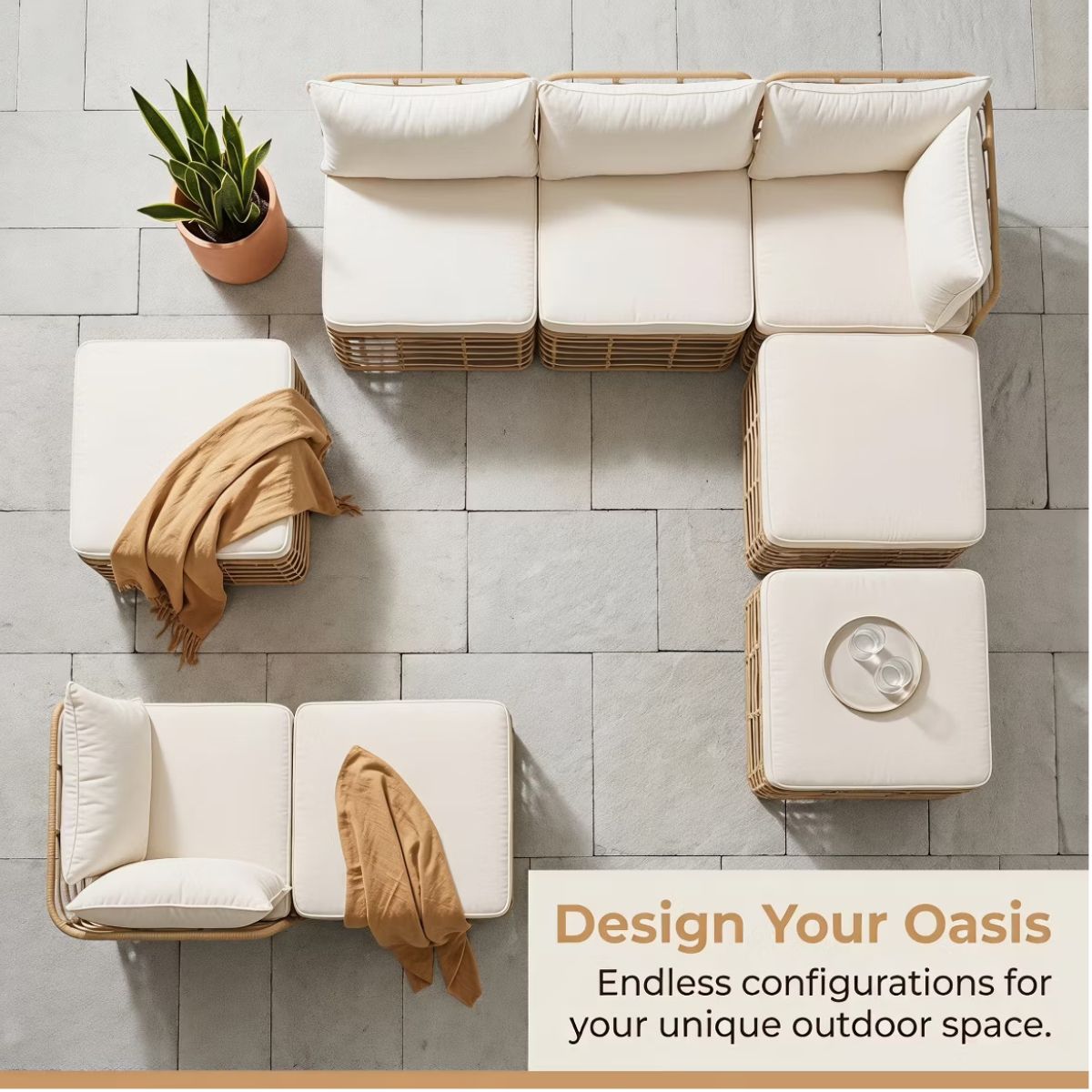 7-Piece Outdoor Wicker Patio Furniture Set with Modular Sectional Sofa