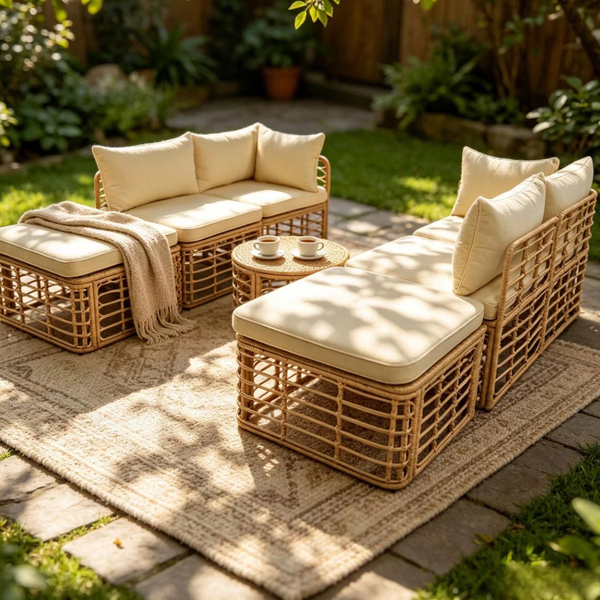 7-Piece Outdoor Wicker Patio Furniture Set with Modular Sectional Sofa